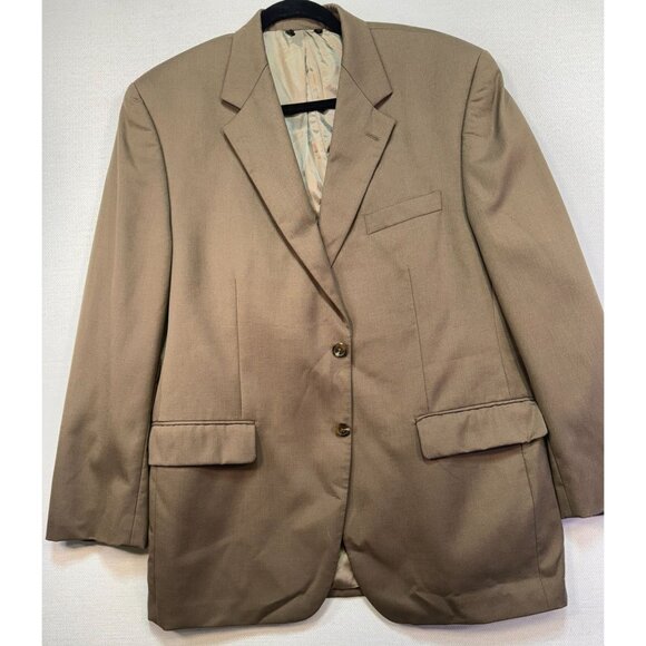 Chaps Mens Wool Blazer Jacket 42R Tan Button Notch Lapel - Picture 4 of 15